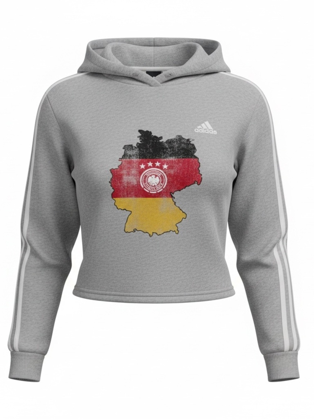 adidas Grey Cropped Hoodie with German Flag Map Graphic